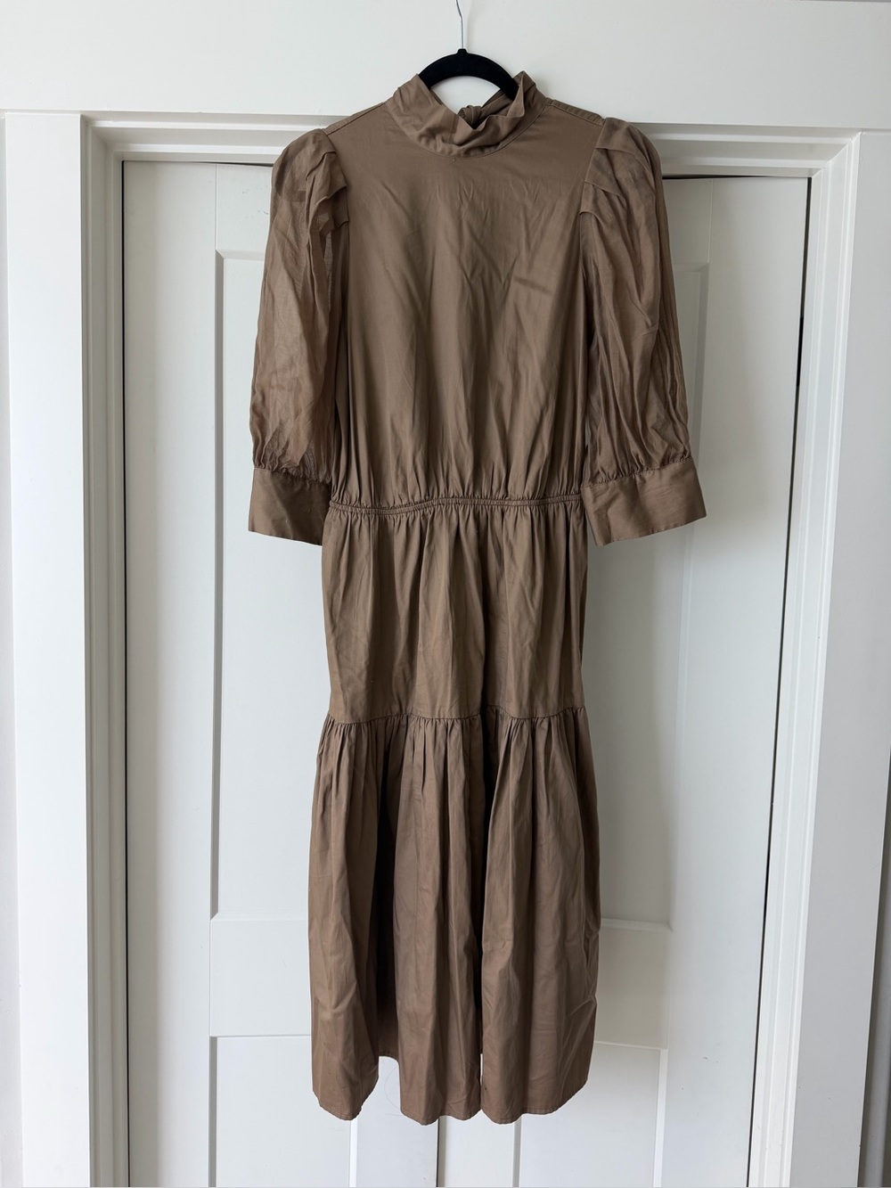 Prologue Taupe Tiered Midi Dress with High Neck